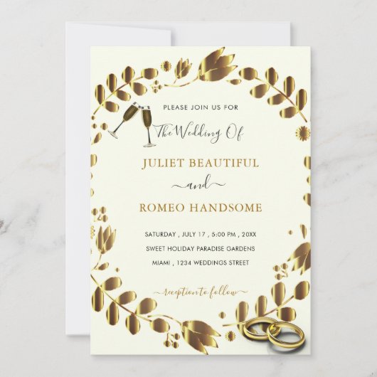 Floral Gold QR Code Huwelijksuitnodiging Sjabloon (Voorkant)