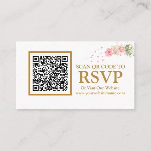 Floral Gold QR-code RSVP-website Kaart (Voorkant)