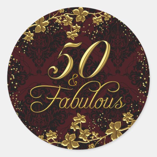 Floral Gold Red 50 & Fabuleux Sticker d'anniversai (Devant)