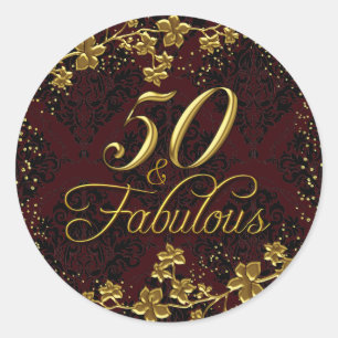 Floral Gold Red 50 & Fabuleux Sticker d'anniversai