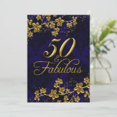 Floral Gold Royal Blue 50 & Fabulous Invitation (Debout devant)