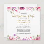 Floral Gold Script Viering van het leven begrafeni Kaart (Voorkant / Achterkant)