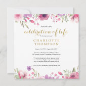 Floral Gold Script Viering van het leven begrafeni Kaart (Voorkant)