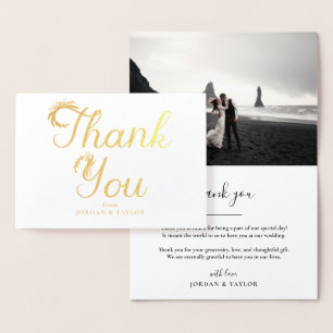 Floral Gold Script Wedding Dank u Foto Folie Kaarten