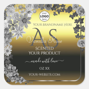 Floral Gold Silver Étiquettes Monogramme Logo