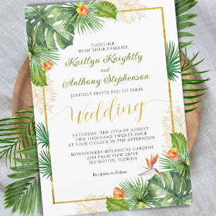 Floral Gold tropical Wedding Waterverf Kaart