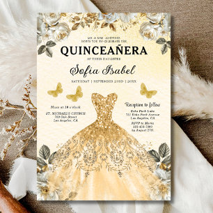 Floral Gold Tweetalige Spaanse Quinceanera Kaart