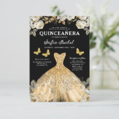 Floral Gold Tweetalige Spaanse Quinceanera Kaart (Staand voorkant)