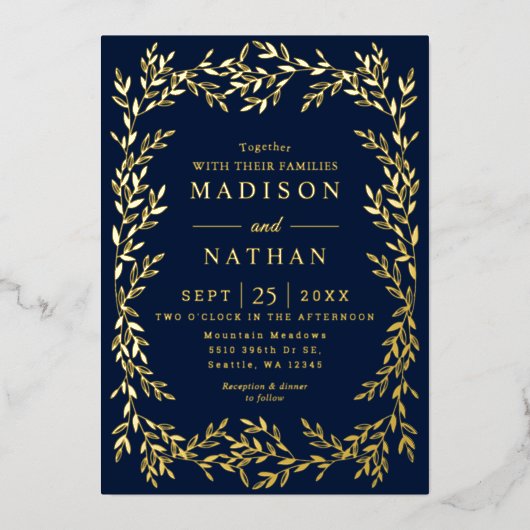 Floral Gold Victorian Mariage Foil Invitation (Recto)