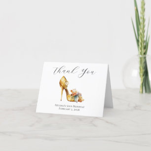 Floral Gold Waterverf High Heel 50e verjaardag Bedankkaart
