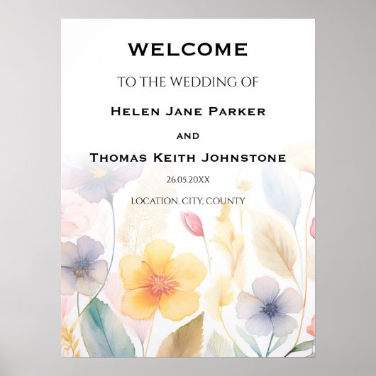 Floral Gold Wedding Sign Poster (Voorkant)