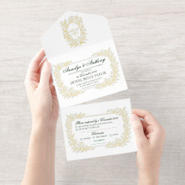 Floral Golden Foil Wedding invitation All In One Uitnodiging