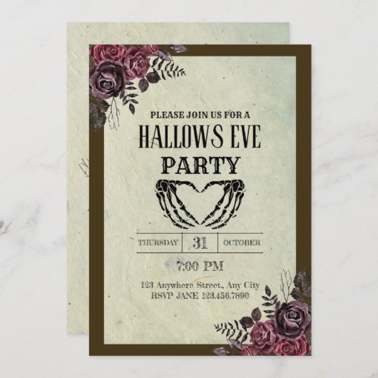 Floral Goth Vintage Hallows Même Fête Invitation (Devant / Derrière)