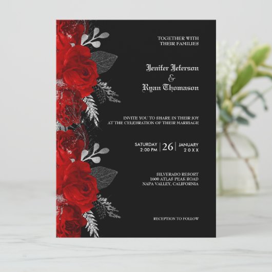 Floral Gothic bruiloft uitnodiging (Staand voorkant)