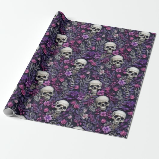 Floral Gothic Halloween inpakpapier (Uitgerold)