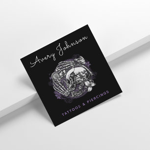 Floral Gothic Skull Tattoo Artist Social Media Vierkante Visitekaartje