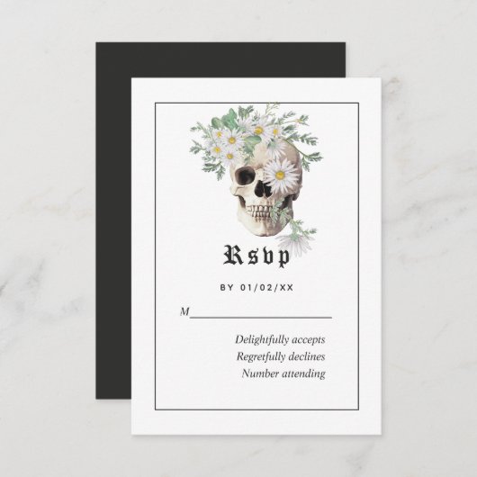 Floral Gothic Skull Wedding RSVP Kaart (Voorkant / Achterkant)