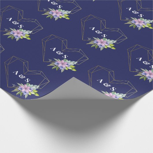 Floral Goud Hart en Initialen Cadeaupapier (Hoek)