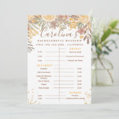 Floral goudbruine tijdlijn bachelorette weekend kaart (Staand voorkant)