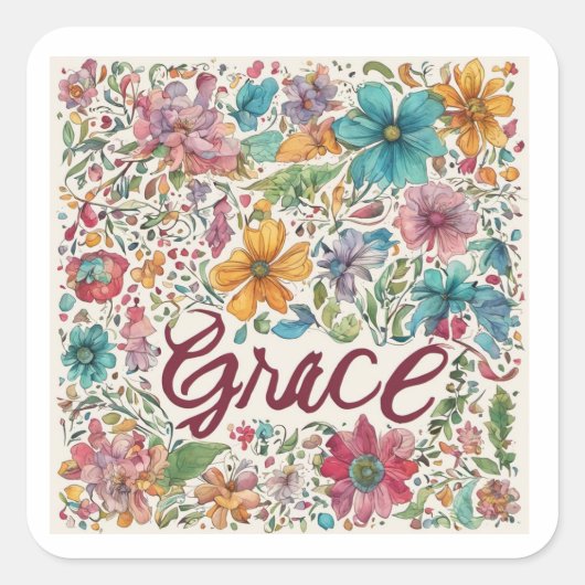 Floral Grace Vierkante Sticker (Voorkant)