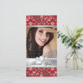 Floral Graduation Carte photo Silver Red Damask (Debout devant)