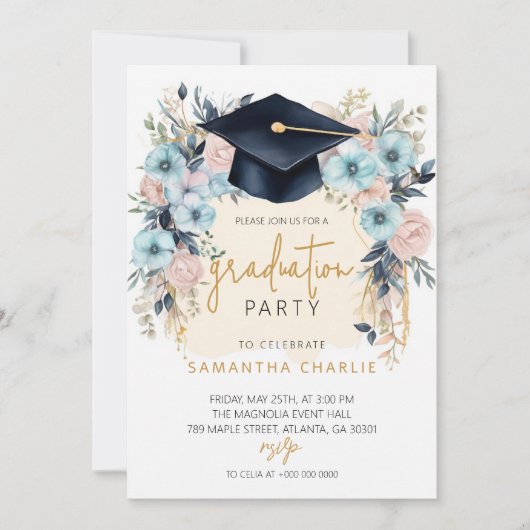 Floral Graduation Party Kaart (Voorkant)