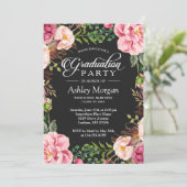 Floral Graduation Party Modern Classy Typography Kaart (Staand voorkant)