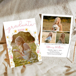 Floral Graduation Party Photo Invitation Kaart