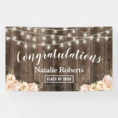 Floral Graduation Party Rustic Wood Spandoek (Horizontaal)