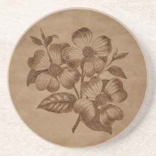 Floral graving op oud papier zandsteen onderzetter