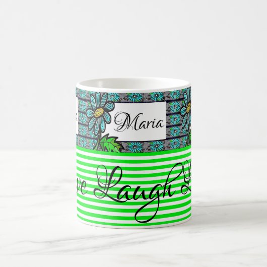 Floral Green and White Stripe Mok (Center)