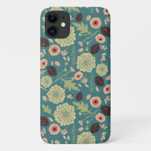 Floral Green Blauwgroen Roze Toss Patterned Flower iPhone 11 Hoesje