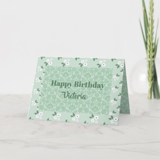 Floral Green Calico Pattern Birthday Kaart (Voorkant)
