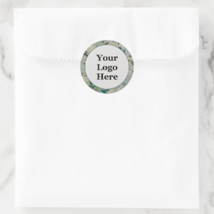Floral Green en White Business Logo Sjabloon Ronde Sticker