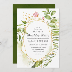 Floral Green Foliage Anniversaire Fête Invitation