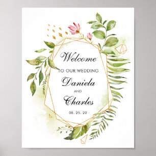 Floral Green Foliage Mariage Affiche de bienvenue