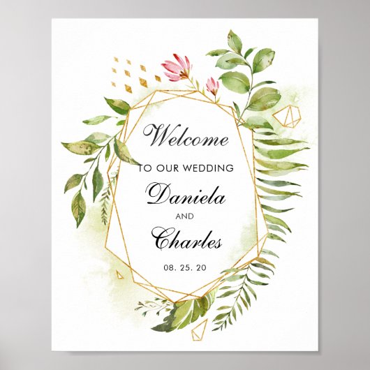 Floral Green Foliage Mariage Affiche de bienvenue (Devant)