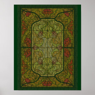 Floral Green Glas in lood Art Poster