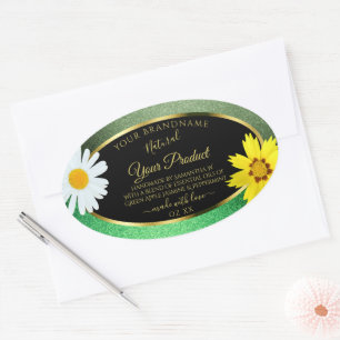 Floral Green Glitter Black en Gold Product Labels