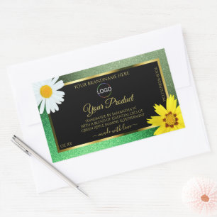 Floral Green Glitter Black Gold Product Label Logo