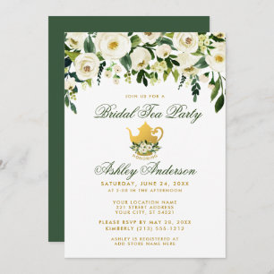 Floral Green Gold Bridal Tea Party Invitation GS