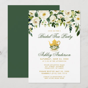 Floral Green Gold Bridal Tea Party Invitation GS Kaart