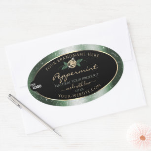 Floral Green Gold Lijst Black Product Labels Logo