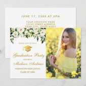 Floral Green Gold Photo Invitation de la fête de g (Devant / Derrière)