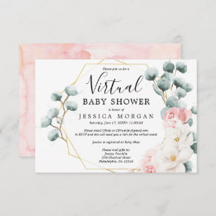 Floral Green Invitation Baby shower virtuel