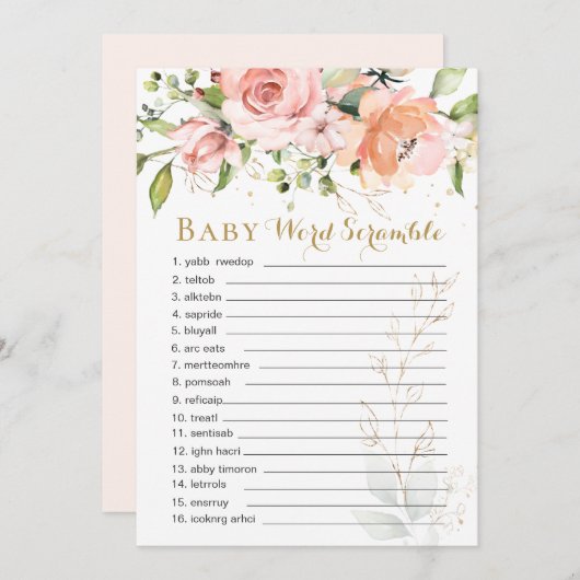 Floral Green laat Baby Word Scramble Game Kaart (Voorkant / Achterkant)