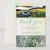 Floral Green Pink Modern gewoon huwelijk Bedankkaart (Voorkant / Achterkant)