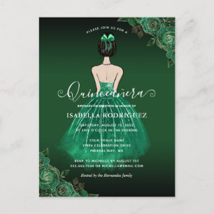 Floral Green Princess Gold Birthday Quinceañera Briefkaart