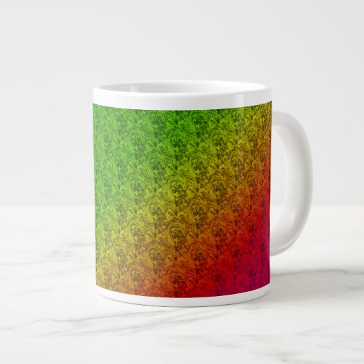 Floral Green Red Rainbow Gradiënt Diagonaal mengse Extra Grote Mok (Voorkant rechts)