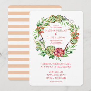 Floral Green & Roze Succulent Weddenschap Kaart